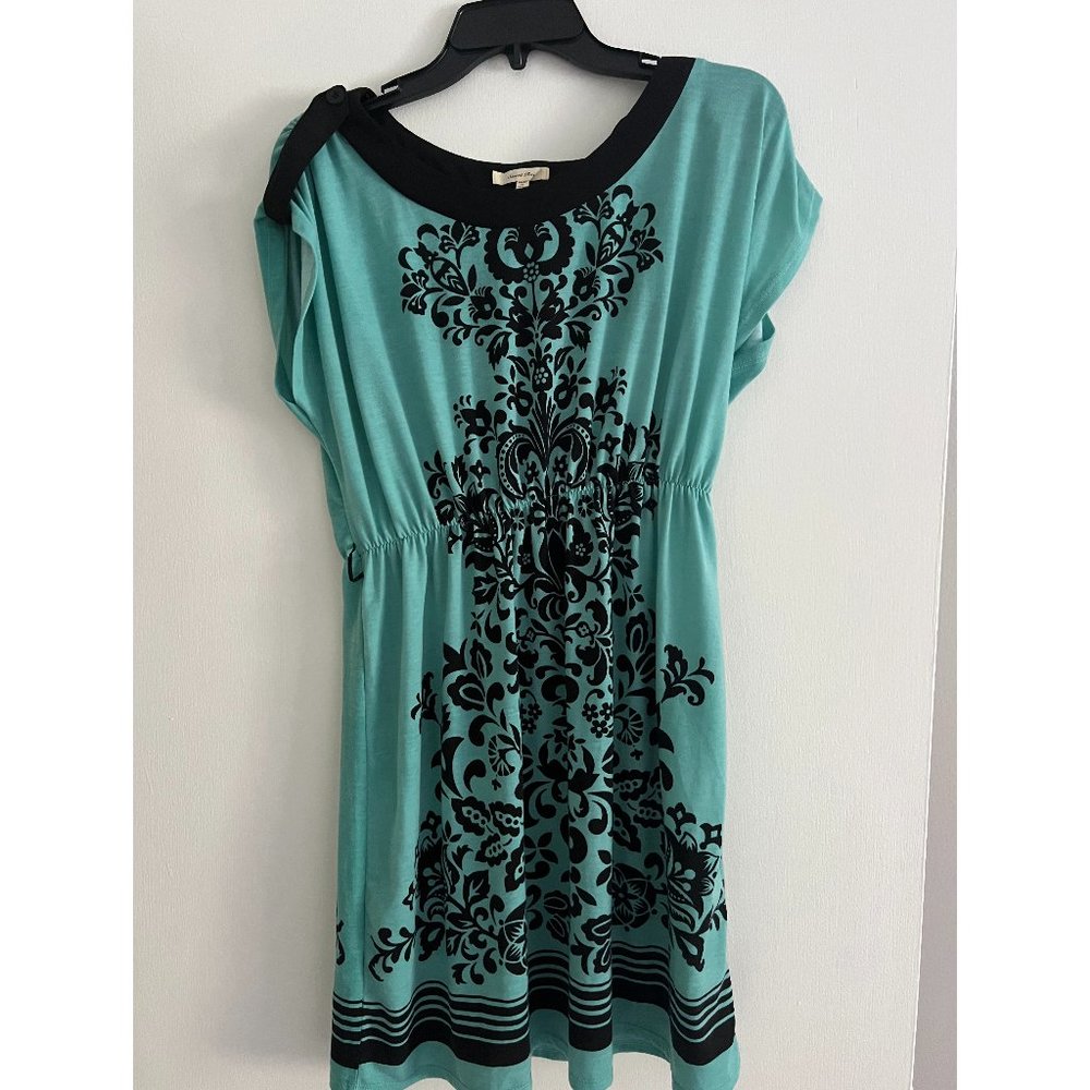 Turquoise Blue Black Short Sleeve Dress size M